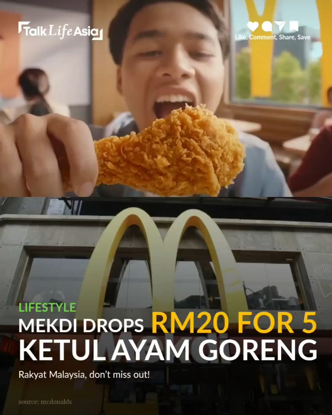 Calling all Ayam Goreng Mekdi fans! 🍗 McDonald’s Malaysia is offering 5 pieces for RM20 when you pu