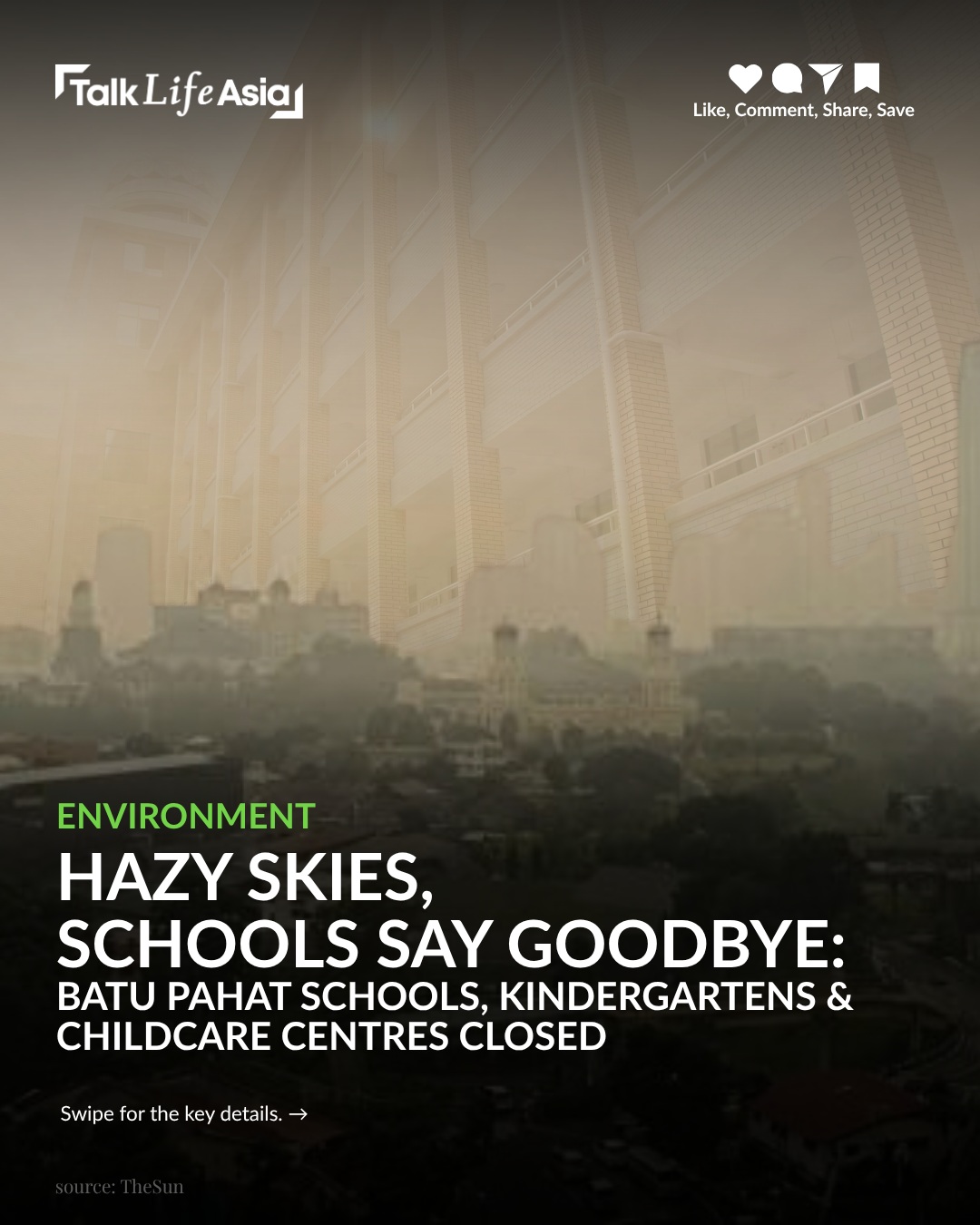 🌫️ Haze levels in Batu Pahat have worsened, with the Air Pollutant Index (API) hitting 203 
All sch