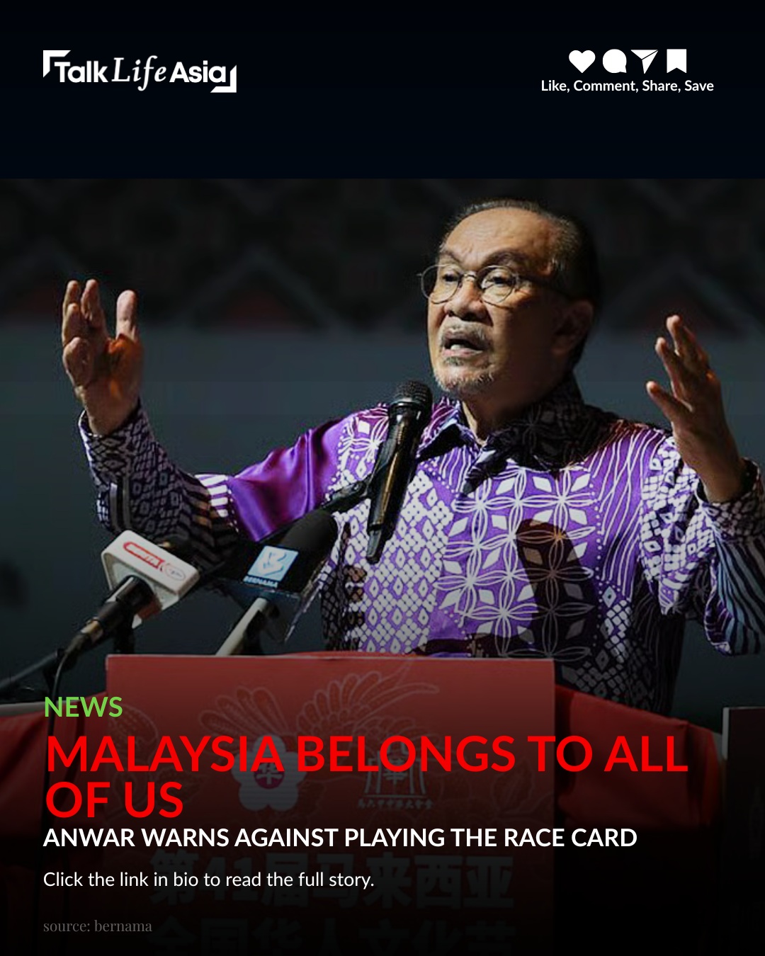 Prime Minister Anwar Ibrahim has warned political parties against exploiting racial sentiments for p
