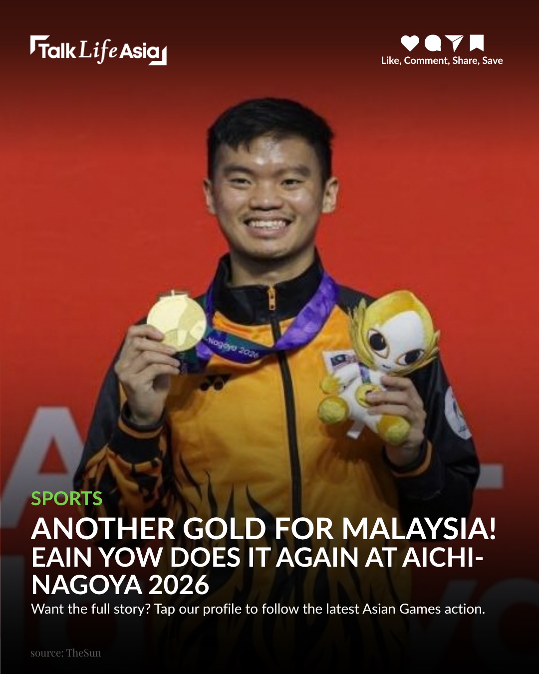 From Asian Games gold to LA28! 🥇 Eain Yow has retained his squash title at Aichi-Nagoya 2026, secur